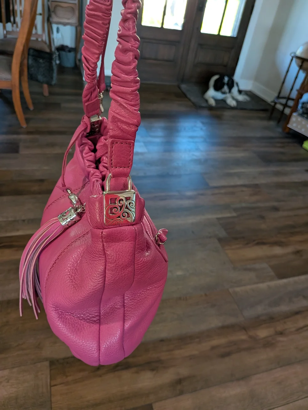 Brighton Pink Gathered Leather Hobo with Tassel 3 Way